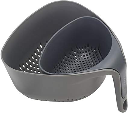 Joseph Joseph 40094 Nest Colanders Stackable Set with Easy-Pour Corners and Vertical Handle, 2-piece, Gray