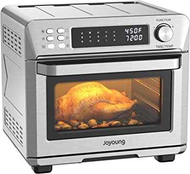 JOYOUNG Air fryer Toaster Oven with 14 preset functions Convection Oven Oil-less 25QT 1700W, Full-Metal Structure & DualWall Glass, Recipes