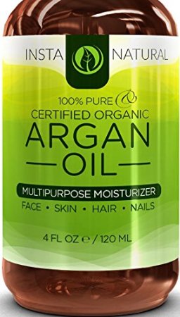 InstaNatural Organic Argan Oil - For Hair Face Skin and Body - Best 100 Pure and Certified Organic Cold Pressed Moroccan Argan Oil - For Acne Nails Dry Scalp Split Ends Stretch Marks and More - 4 OZ