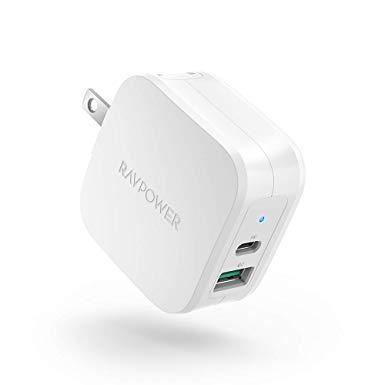 USB C PD Charger, RAVPower Power Delivery and Quick Charge Dual Port Wall Charger, 18W Fast USB Charging Adapter, Compatible for iPhone Xs Max XR XS, Galaxy S9 S8, iPad Pro 2018 and More (White)