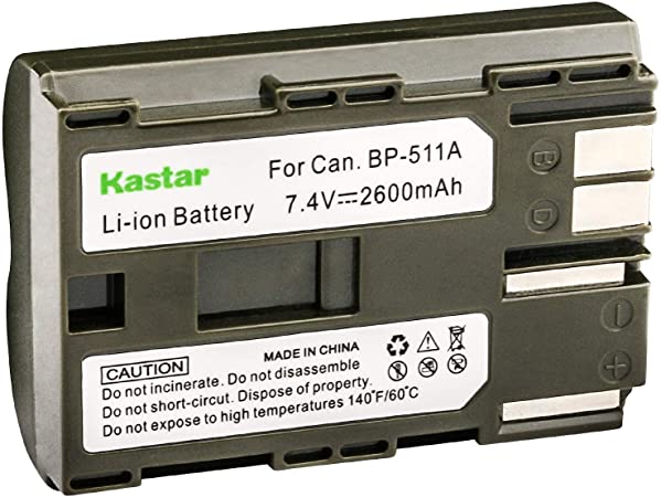 Kastar Li-ion Battery for Canon BP-508 BP-511 BP-511A BP-512 BP-514 and EOS-20D EOS-D30 EOS 30D EOS 40D EOS 50D EOS 300D EOS Kiss FV300 FV40 G-1 MV-300 MV-300i MV-30i MV-400i MV-430i MV-450i