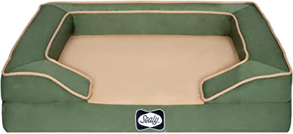 Sealy Dog Bed Lux Elite Pet Dog Bed, Quad Layer Technology with Memory Foam, Orthopedic Foam, Cooling Energy Gel Machine Washable Cover, Small, Military Green, 93812