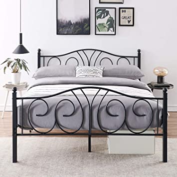 VECELO Metal Platform Bed Frame/Mattress Foundation with Deluxe Headboard & Footboard No Box Spring Needed, Heavy Duty & Easy Set up, Queen, Black