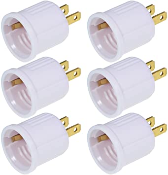 Comyan E26 Converts Outlet to Lamp Socket Adapter, the US Standard Screw Light Holder, Easy-to-Install, 6 Pack, White
