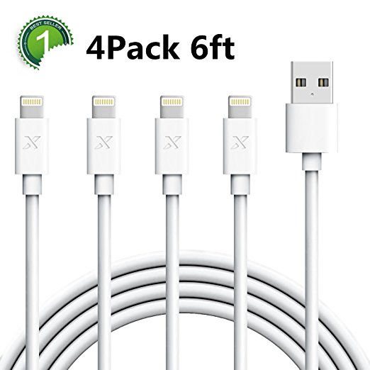 iPhone Charger, Xcords iPhone Cord 4Pack 6FT Syncing and Charging Lightning Cable Compatible with iPhone8/8Plus/X/7/7 Plus/6/6S/6S Plus/SE/5S/5,iPad,iPod Nano 8-White