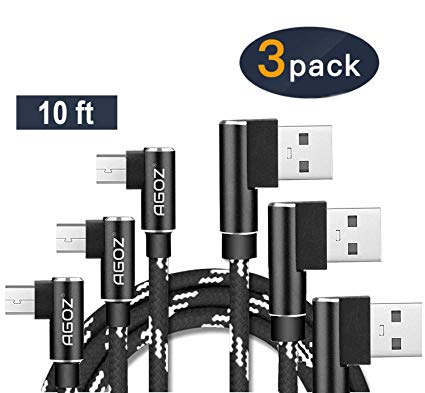 Agoz 3Pack 90 Degree 10ft Micro USB Power Extension Cable for Wyze Cam,Yi Camera,Oculus Go, Echo Dot Kid, Nest Cam, Netvue, Arlo Pro Q, Blink, Furbo Dog Home Smart Security, Kasa Cam Indoor, Kasa Spot