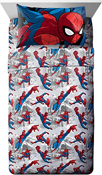 Jay Franco Marvel Spiderman Burst Full Sheet Set - 4 Piece Set Super Soft and Cozy Kid’s Bedding - Fade Resistant Microfiber Sheets (Official Marvel Product)