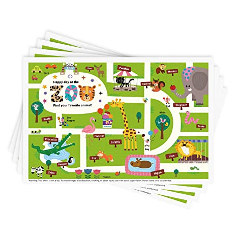 Disposable Stick-on Placemats 40 Pack for Baby & Kids, Restaurant Table Topper Mat 12" x 18" Sticky Place Mats,Toddler Baby Placemat Happy Zoo Theme…