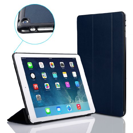 Coolreall Slim Fit Smart Leather Folio Cover Case for iPad Air - Dark Blue (Auto Sleep / Wake Function)