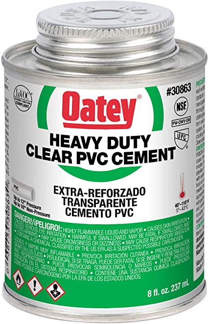 Oatey 30863 Heavy Duty Solvent Cement, 8 Oz, Can, Liquid, Clear