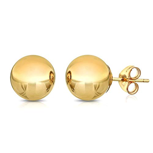 Pori Jewelers Premium 14K Gold Ball Stud Earrings- Butterfly Backings 3mm-8mm Yellow White or Rose