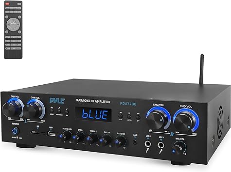 Pyle Bluetooth Home Audio Theater Amplifier Stereo Receiver 4 Channel 800 Watt Sound System w/MP3, USB, SD, AUX, RCA, FM,MIC, Headphone, Reverb Delay, LED Vol, for Home/Studio/Theater Speakers