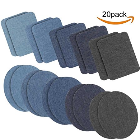 Iron on Patches 20 Pieces Jacket Jean Clothes Denim Patches Iron-on Repair Patches Kit by eMgioo, 5 Colors