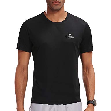 Camel Mens Moisture Wicking Short Sleeve Crew Neck Cool Dri Fit T-Shirt for Sport Running Fitness Gym White