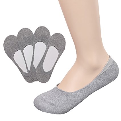 TETIBA Women’s Premium Cotton No Show Liner Socks with Double Elastic band & Non slip Silicone Patch 1 to 4 Pack