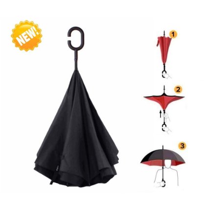 Travel Umbrella Strong Waterproof/Uv protection, Sunny or rainy amphibious, C shape handle Double Layer Inverted Umbrella
