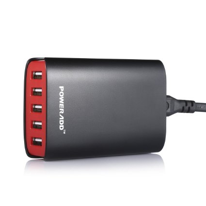 Poweradd 40W8A 5-Port USB Charger Desktop Charging Station with Smart Charge for Smartphones Tablets and USB-Enabled Devices