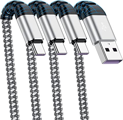 USB A to Type C Cable, Cabepow [3Pack] 1Ft Short Fast Charging 1 Feet USB Type C Cord for Samsung Galaxy A10/A20/A51/S10/S9/S8, 1 Foot Type C Charger Premium Nylon Braided USB Cable -Silver