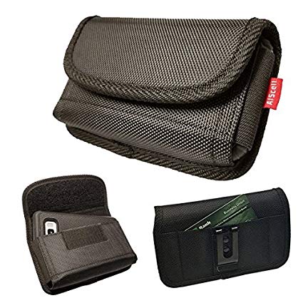 Google Pixel 3 XL/Pixel 2 XL Super Large Sideways Rugged Black Nylon Wallet Pouch Carrying Case Belt Loop Holster w/Card Slot Holder(Fits Phone Otterbox Defender/Lifeproof Thick Cover)(Side)