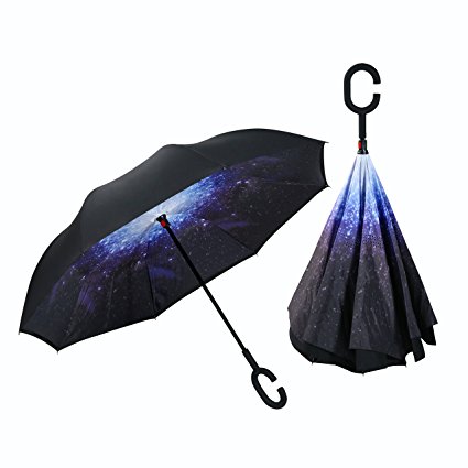 Procella Inverted Umbrella, Large Windproof Double Layer Canopy, Big Straight Reverse Umbrellas for Car, Travel, Rain, Sun and Outdoor Use, Hands-Free C-Shape Handle, UV Protection, Lightweight