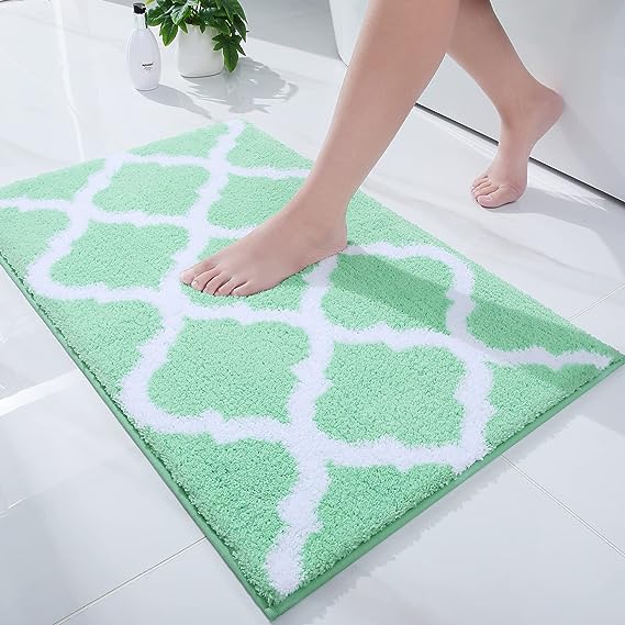 OLANLY Bathroom Rugs, Soft and Absorbent Microfiber Bath Rugs, Non-Slip Shaggy Shower Carpet, Machine Wash Dry, Bath Mats for Bathroom Floor, Tub and Shower, 30x20, Green