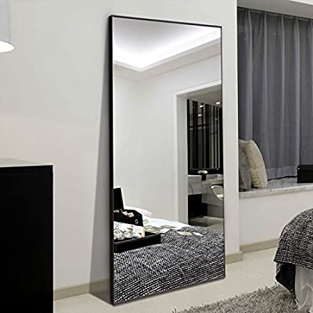 H&A 65"x24" Full Length Mirror Bedroom Floor Mirror Standing or Hanging (Black-65x24)