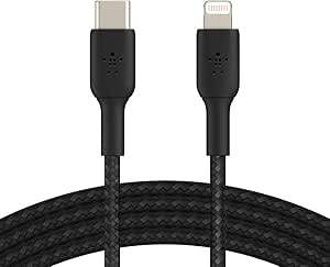 Belkin Braided USB-C to Lightning Cable (iPhone Fast Charging Cable for iPhone 14, 13, 12 or earlier) Boost Charge MFi-Certified iPhone USB-C Cable (2m, Black)