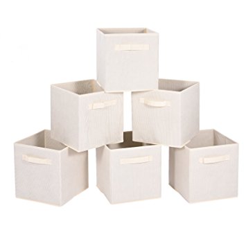 Set of 6 Foldable Storage Cubes, MaidMAX Nonwoven Cloth Organizer Basket Bin with Dual Handles, Beige