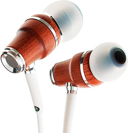 Symphonized NRG X Bubinga Premium Genuine Wood Earbuds, in-Ear Noise-Isolating Headphones, Earphones with Angle-Fit Ear Tips, in-line Microphone and Volume Control, Stereo Earphones (White)