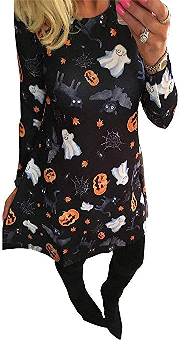 For G and PL Women's Halloween Costume Skeleton Funny Long Sleeve Midi Dresses