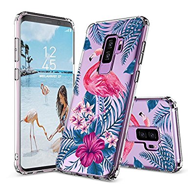 Galaxy S9 Case Plus, Clear Galaxy S9 Plus Case, MOSNOVO Tropical Flamingo Clear Design Printed Plastic Hard Case with TPU Bumper Protective Back Phone Case Cover for Samsung Galaxy S9 Plus(2018)