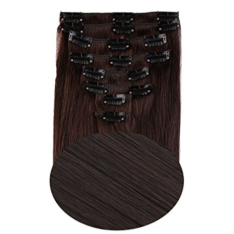 23 inches Full head Clip in Synthetic Hair Extension Long Straight 18 Clips Women Ladies Girls Clip on Hair Hairpieces 8 Pieces Dark Brown-C524