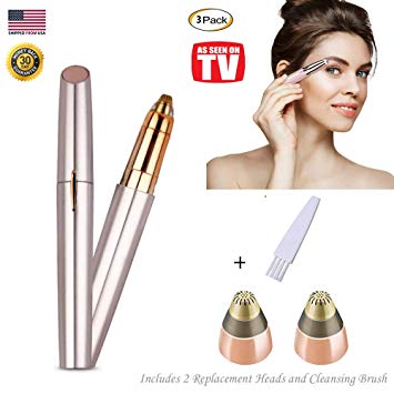 Eyebrow Hair Remover For Women, STOUCH Eyebrows Hair Removal Portable Electric Trimmer Razor Shaper for Smooth Finishing and Painless Touch With 2 Extra Replacement Heads, As Seen on TV, Gold Rose