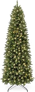 Best Choice Products Prelit Pencil Christmas Tree, 4.5ft Premium Artificial Tree, Realistic Lighted Spruce Holiday Decor w/Warm White Lights, Base