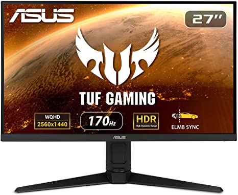 ASUS TUF Gaming VG27AQL1A 27” HDR Monitor, 1440P WQHD (2560 x 1440), 170Hz (Supports 144Hz), IPS, 1ms, G-SYNC Compatible, Extreme Low Motion Blur Sync, HDR400, 130% sRGB, Eye Care, HDMI DisplayPort