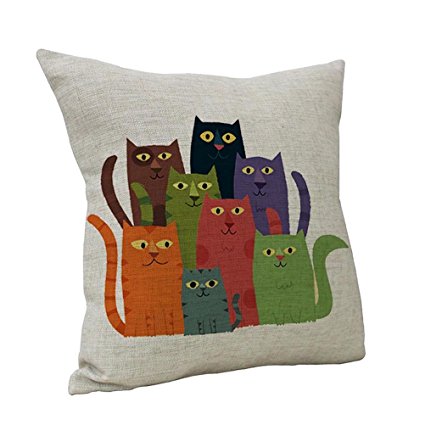 Nunubee Cotton Linen Cushion Cover Home Decor Square Printed Throw Pillow Case Cat