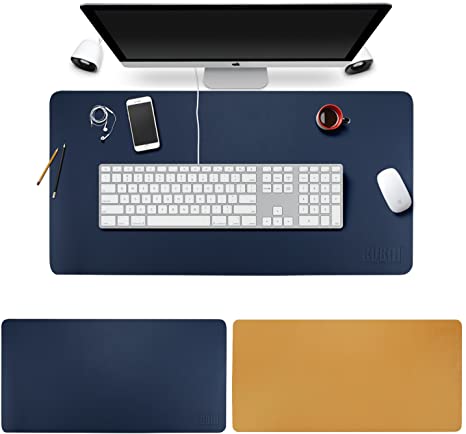 Desk Pad Mouse Pad/Mat - BUBM Large Gaming Mouse Pad Desktop Pad Protector PU Leather Laptop pad for Office and Home,Waterproof and Smooth,2 Year Warranty (Blue-Yellow, M)