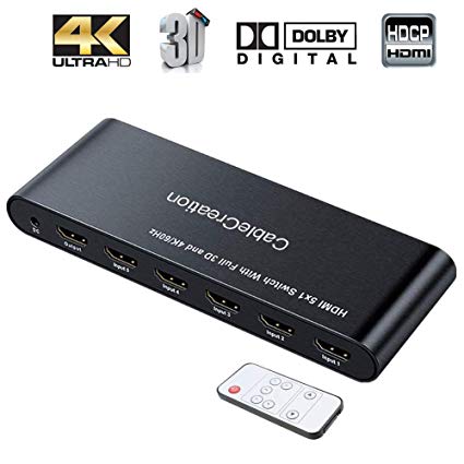 HDMI Switch 4K, CableCreation 5 Ports HDMI Switcher Splitter 4K@60Hz, 3D, Full HD, 1080P, 5 in 1 Out(4x1) Hub with IR Remote Controller for Fire Stick, Roku, Blu-ray Player，PS3/PS4