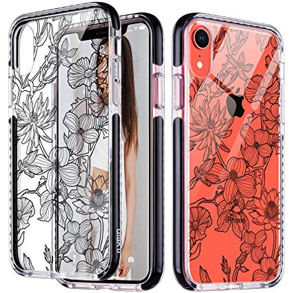 ULAK iPhone XR Case Clear, [ Triple Shock Series ] Slim Fit Thin Anti-Slip Anti-Scratch Protective case, Hybrid Hard PC Back Dual Layer Shockproof TPU/TPE Bumper Side Durable Cover, Flower