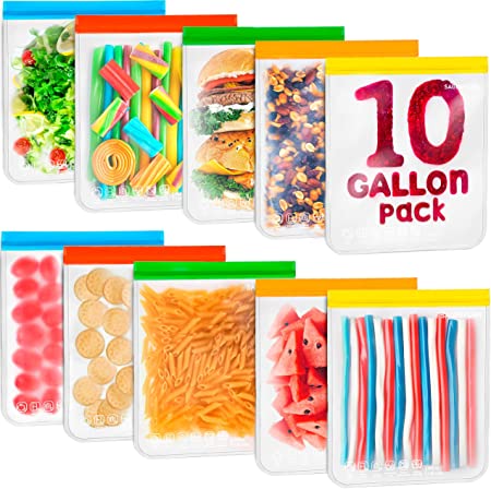 10 Gallon Reusable Storage Bags - Extra Large Leakproof Thick Reusable Freezer Bags with Seal Lock - Eco friendly Non Plastic & Silicone Bags for Food Storage for Sandwich, Snack, Lunch