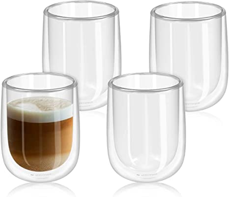 Navaris Set of 4 Double Walled Glass Mugs - 450ml Insulated Heat Resistant Tumblers for Coffee, Tea, Cappuccino, Ice Cream, Hot & Cold Drinks