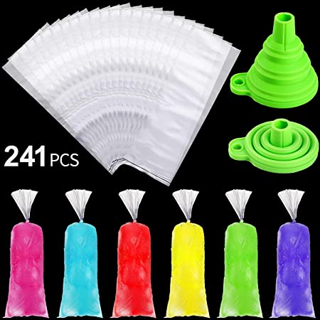 240 Pieces Ice Popsicle Bags Disposable Ice Pop Mold Bags Plastic Ice Candy Bags with Silicone Funnel for Making Ice Pop Yogurt Candy Freeze Pops