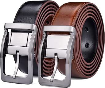 Belts for Men Reversible Leather 1.25” Waist Strap Fashion Dress Buckle Beltox