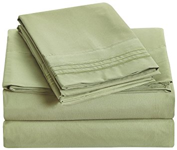 Bluedotsky Bedding - 1800 Platinum Collection - Breathable and Silky Soft - 100% Microfiber Bed Sheet Set - Hypoallergenic - Dust Mites Resistant - Extra Deep Pockets - 4 Piece - Queen, Sage