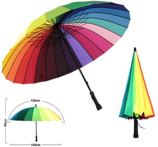 MENGCORE 24k Rib Large Color Rainbow Umbrella Fashion Long Handle Straight Anti-UV Sun/Rain Stick Umbrella Manual Big Parasol
