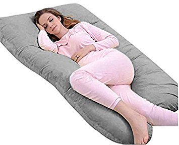 Meiz Unique U-Shaped Pregnancy Pillow - Full Body Maternity Pillow for Side Sleeping - Come With Easy on-off Zippered Velour Cover (Grey)