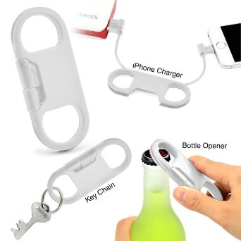 Keychain Charger Lightning To Usb Cable Bottle Operner, Key chain Charge Sync Cord (iPhone White)