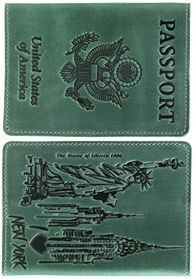 Shvigel Passport Cover Leather Holder - Statue of Liberty 'Love America' Collection - for Men & Women - Travel Document Case