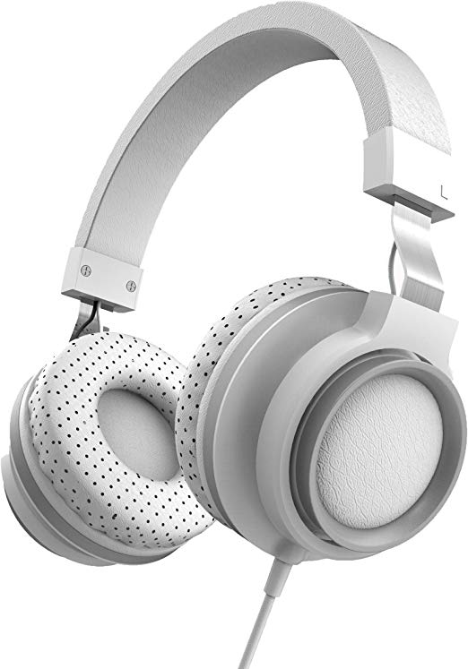 LORELEI K-30 Wired Headphones with Microphone Over Headphones Folding Lightweight Headset for Cellphones Tablets iPad Smartphones Laptop Computer PC Mp3/4 (White)