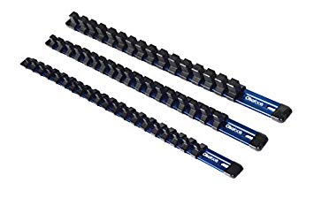 Olsa Tools | 3 Pcs Kit Aluminum Socket Organizer | 1/4-Inch, 3/8-Inch, 1/2-Inch Drive | Premium Quality Socket Holder Set (BLUE)